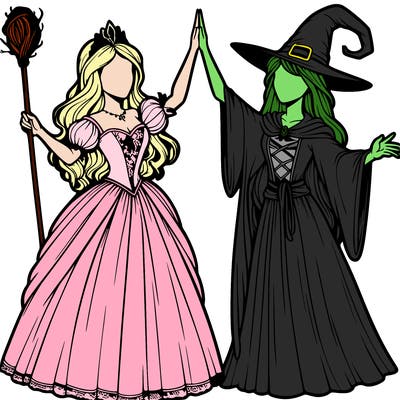 detailed realistic split of a princess and a witch