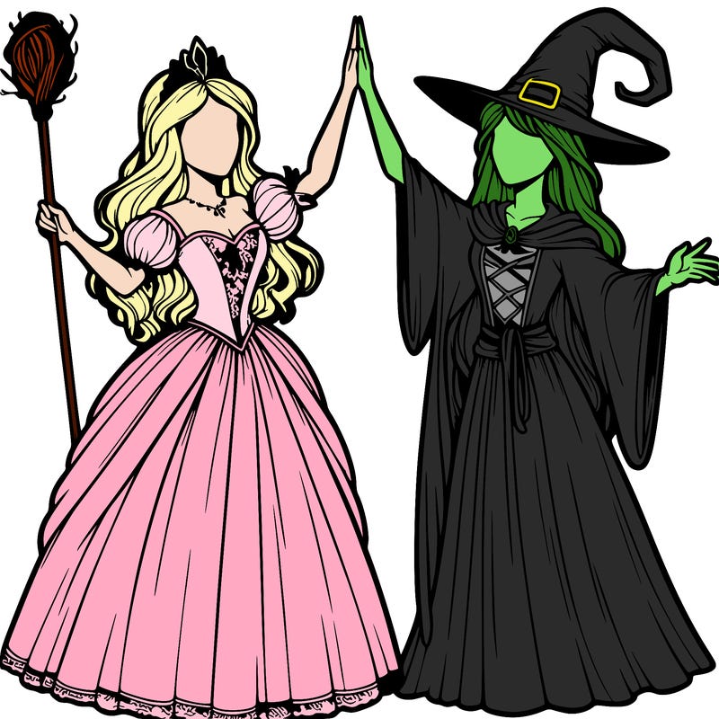 detailed realistic split of a princess and a witch