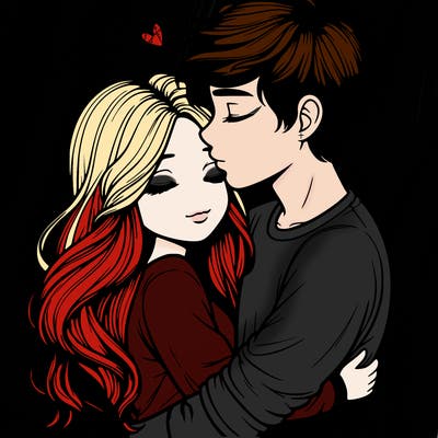 a realistic couple boy and girl hugging and kissing