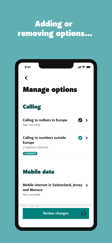 My BASE - Gestion des options d'appel et de données mobiles dans l'application My BASE