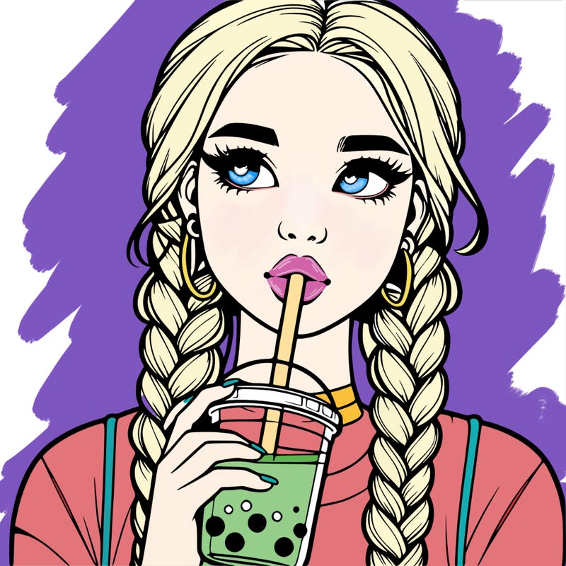 realistic girl with braided hair drinking boba