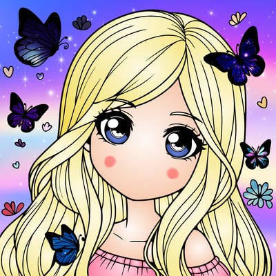 realistic girl with butterflies around her