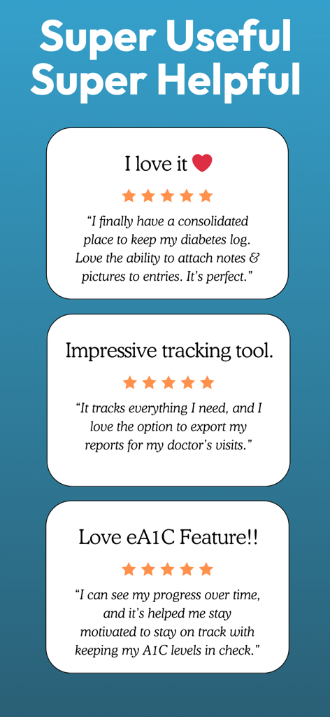 Blood Glucose Sugar Monitor - Positive Nutzerbewertungen und Testimonials für die GlucoLog Blutzucker-Tracking-App
