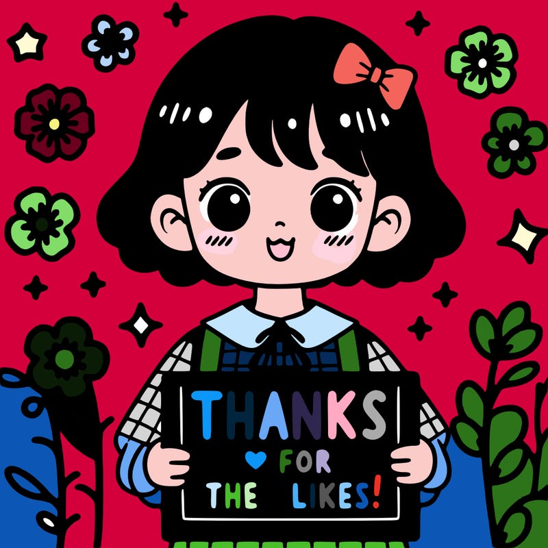 a cute girl with a sign that says "thanks for the likes!"