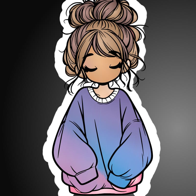 girl with baggy sweatshirt and messy bun