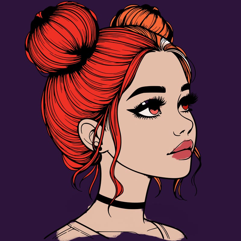 realistic girl with buns on the top of her head