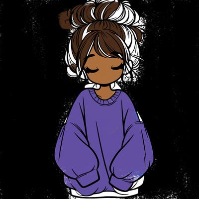 girl with baggy sweatshirt and messy bun
