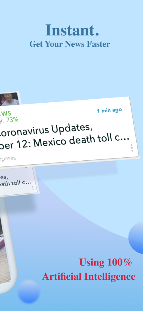 Oigetit app screenshot showing instant news updates with an AI trust rating percentage