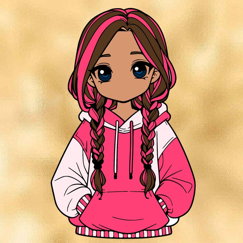 a realistic girl with a oversized hoodie and she has braids
