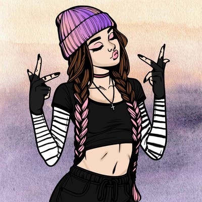 realistic teenage girl with braids and a beanie and crop top doing 🫶🏼