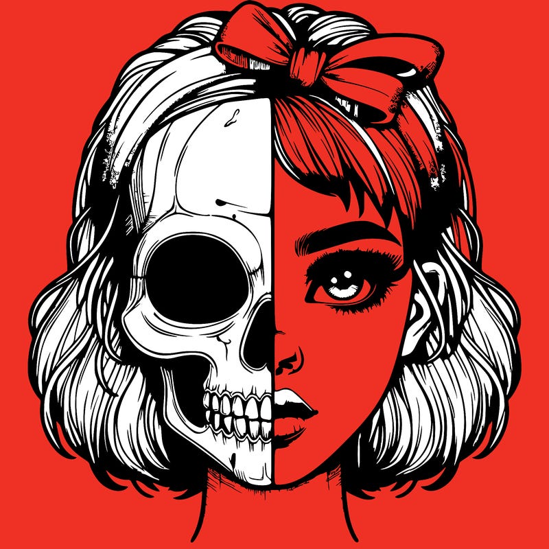 realistic girl with half skull mask