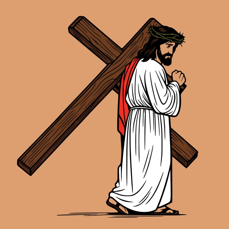 jesus holding the cross on the back