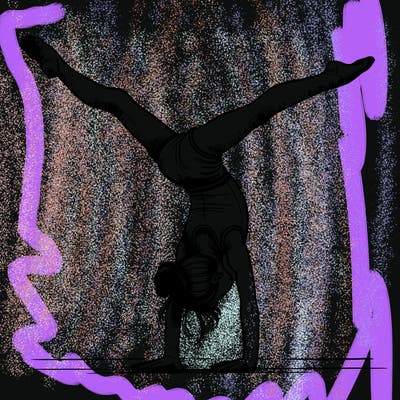 realistic gymnastic hand stand girl in four splits