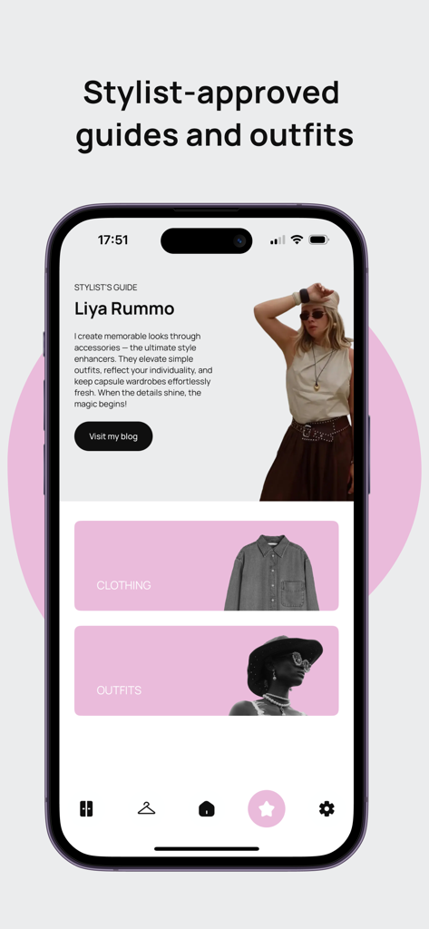 Smart wardrobe by Outfitsy - Smart wardrobe by Outfitsy app showing a professional stylist guide with clothing and outfit categories