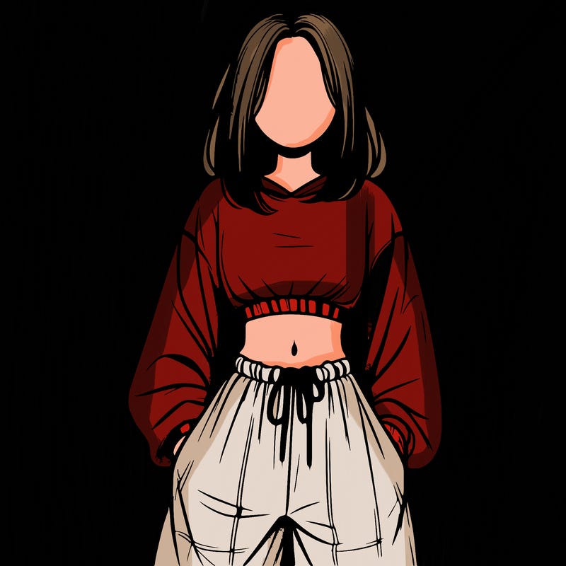 realistic girl faceless with baggy pants and a crop top