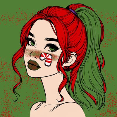 realistic girl with a ponytail on her hair and lips