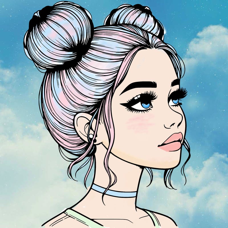 realistic girl with buns on the top of her head