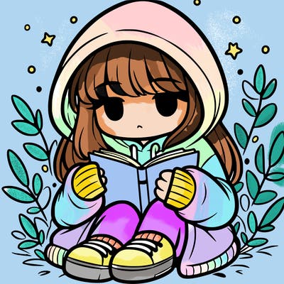 girl in oversized hoodie reading a book