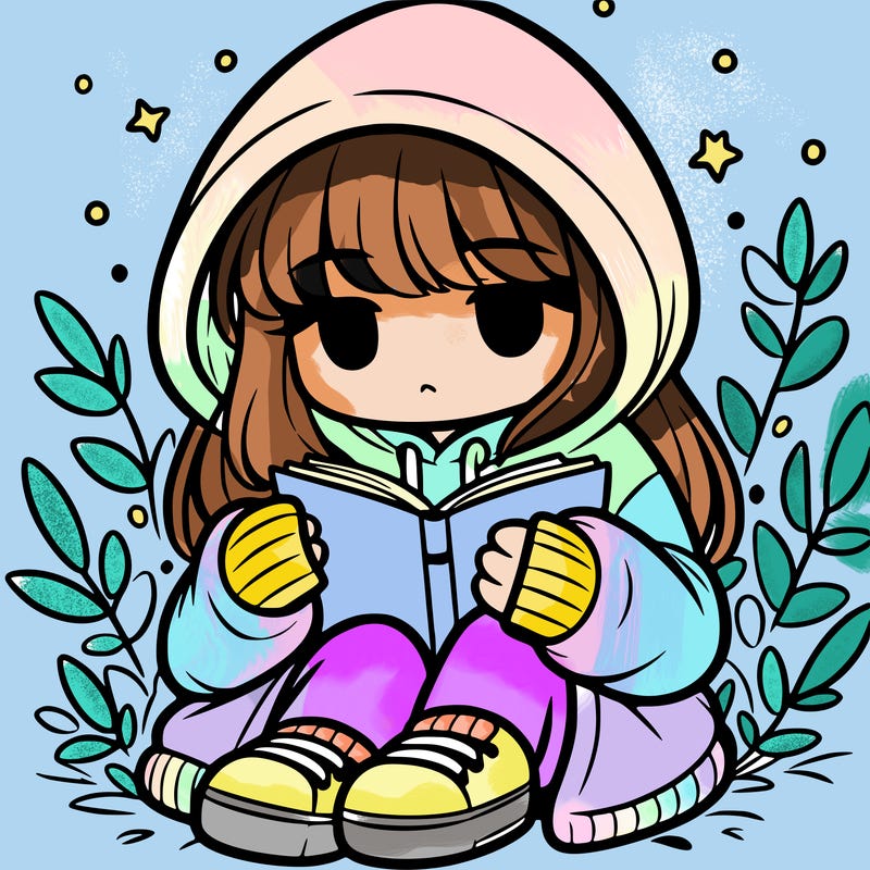 girl in oversized hoodie reading a book