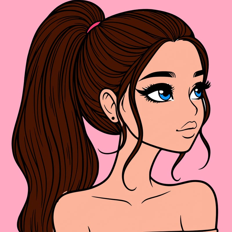a beautiful and realistic girl with a high pony tail
