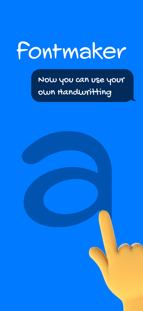 Fontmaker - Font Keyboard App - Una mano digital dibujando una letra en la pantalla para crear una fuente manuscrita personalizada en la aplicación Fontmaker