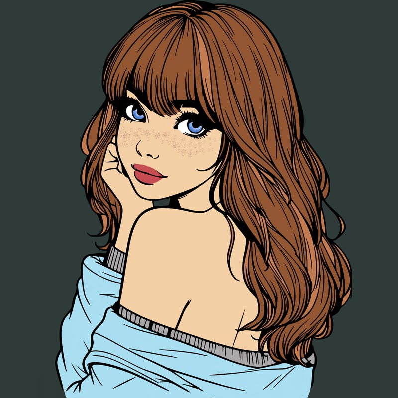 realistic girl with bangs looking over her shoulder