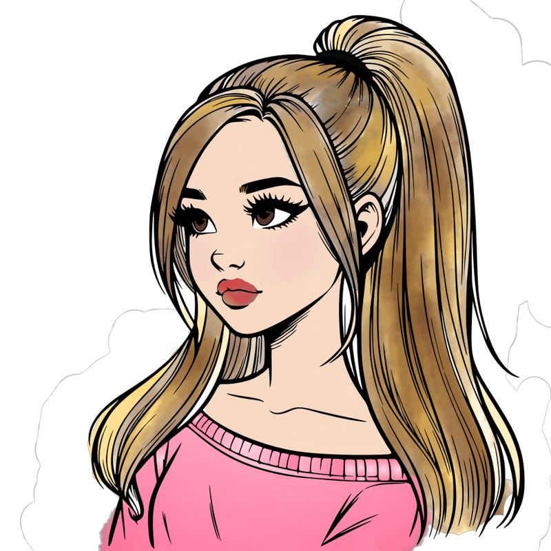 realistic girl with a high ponytail