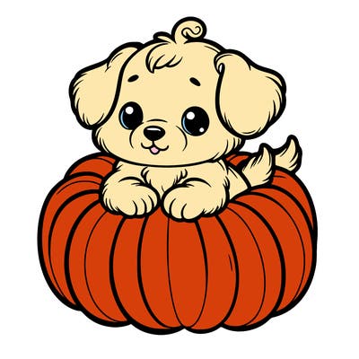 cute little puppy in a pumpkin