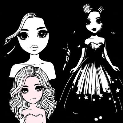 a realistic beautiful girl in a star purple dress