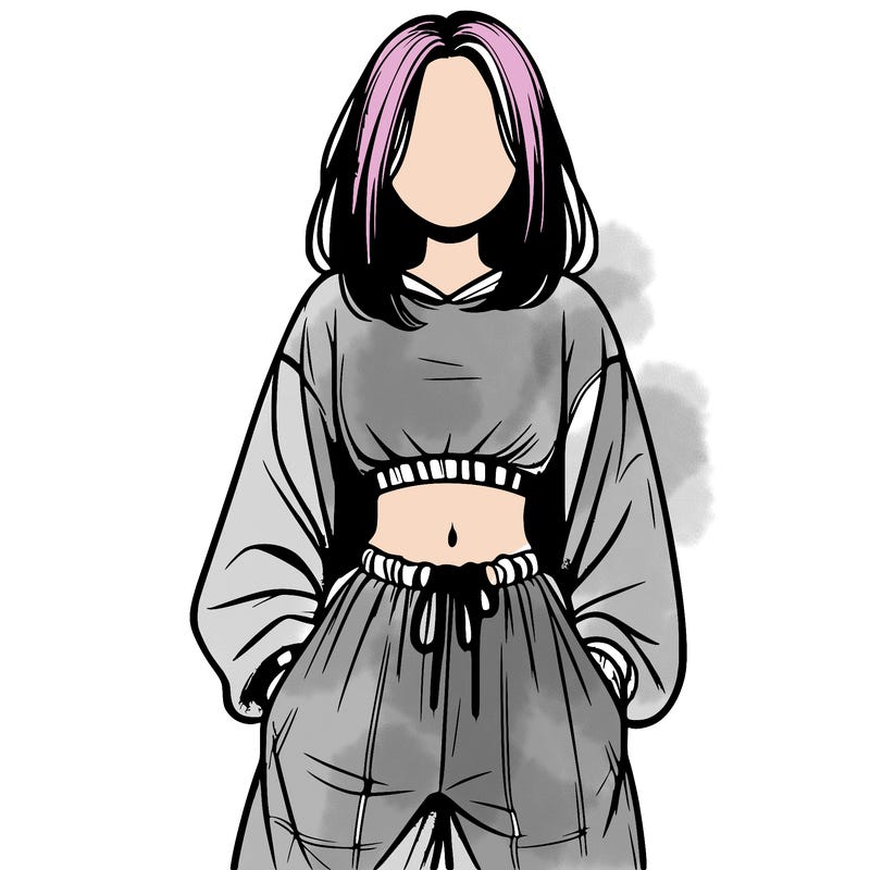realistic girl faceless with baggy pants and a crop top