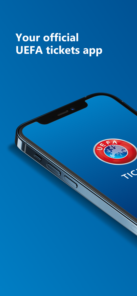 A smartphone screen displaying the UEFA logo and the text Your official UEFA tickets app