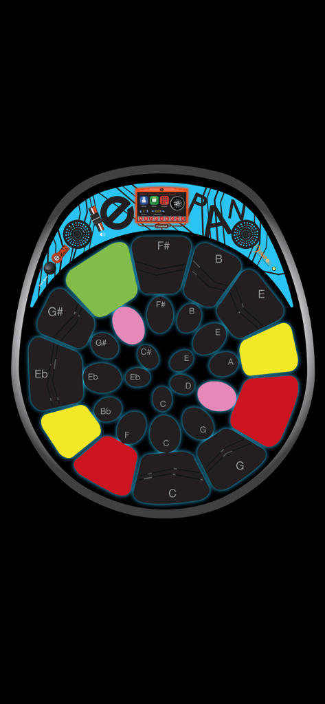 Steelpan App PRO V2 - Digital steelpan interface with colored pads for music learning and performance