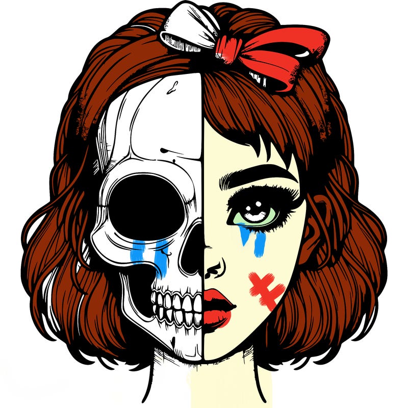 realistic girl with half skull mask
