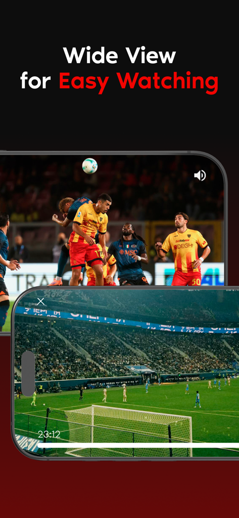 IPTV player m3u8 EPG Xtream - iPhone displaying live soccer in wide view landscape mode