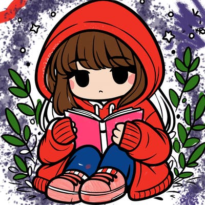 girl in oversized hoodie reading a book