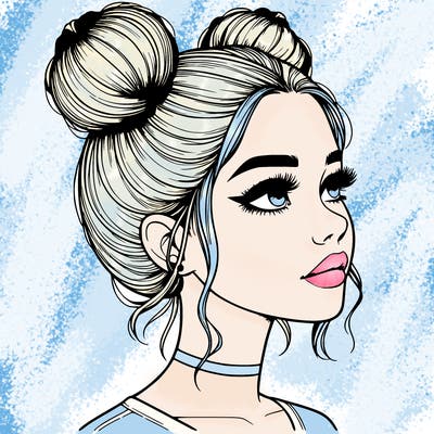 realistic girl with buns on the top of her head