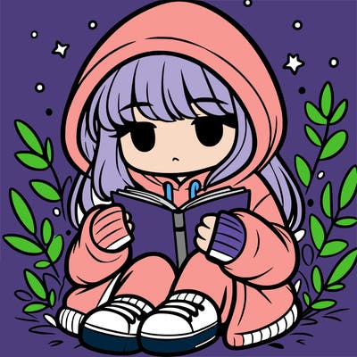 girl in oversized hoodie reading a book