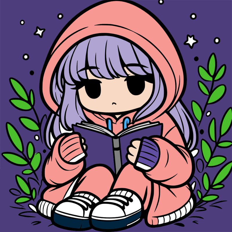 girl in oversized hoodie reading a book