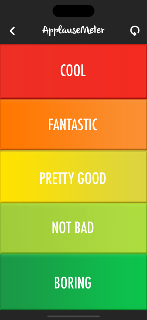 Applausemeter (clap-o-meter) - Customizable applause level labels with color coded bars in the ApplauseMeter app