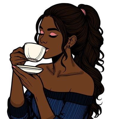 realistic woman drinking tea