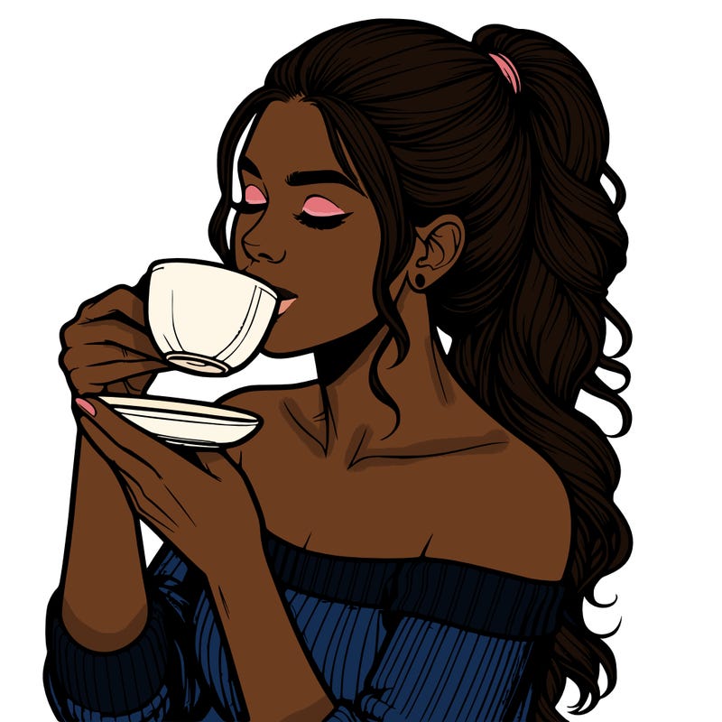 realistic woman drinking tea