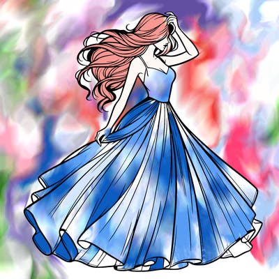 realistic woman with dress flowing in the wind