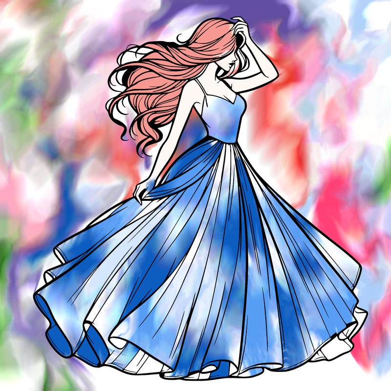 realistic woman with dress flowing in the wind