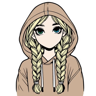 realistic girl with braids in a hoodie