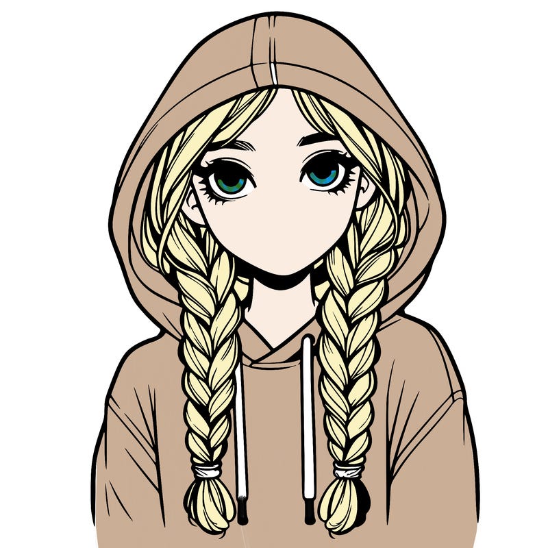 realistic girl with braids in a hoodie