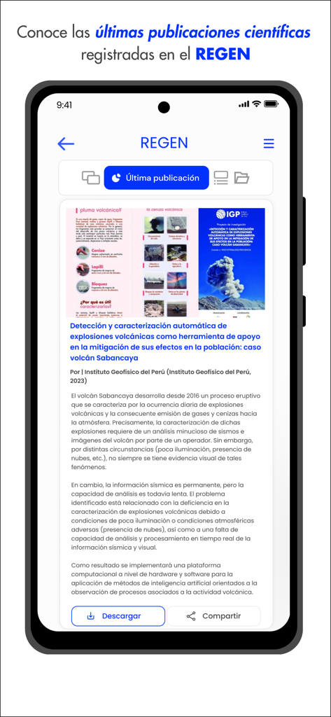 #IGP - Screenshot dell'app IGP che mostra una pubblicazione scientifica nella sezione del Repository Geofisico Nazionale.
