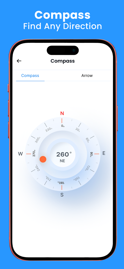 Mobile app screen showing a digital compass for navigation