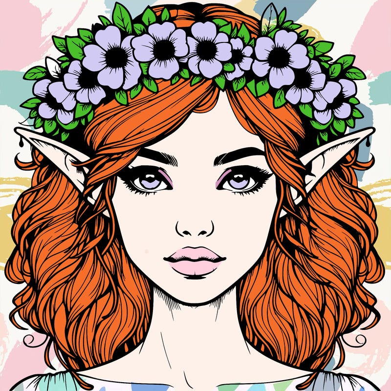 realistic female elf with flower crown