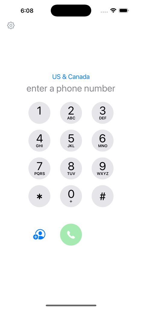 DialBack - Numeric keypad of the DialBack app to enter a phone number for calling US and Canada