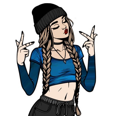 realistic teenage girl with braids and a beanie and crop top doing 🫶🏼